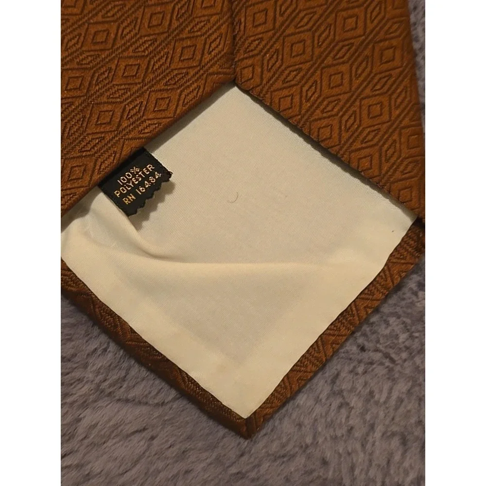 Vintage Towncraft Deluxe Tie Mens Brown Textured Geometric 70s Retro 4